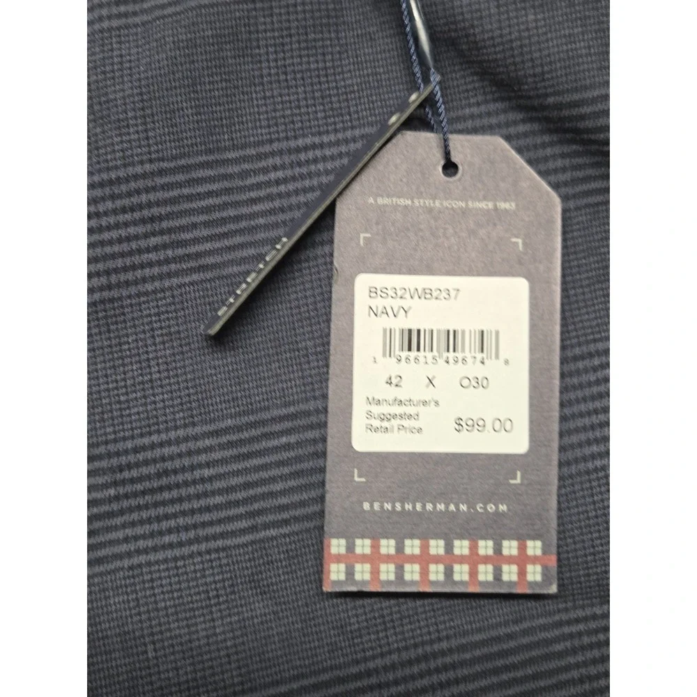 Ben Sherman Mens Blue Black Slim-Fit Pants Size 42W 30L NWT Classic Preppy